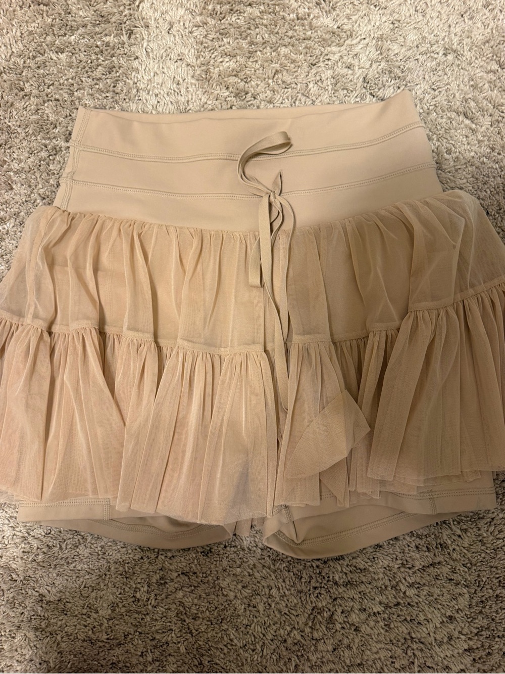 POPFLEX Beige Tulle Tiered Skort
